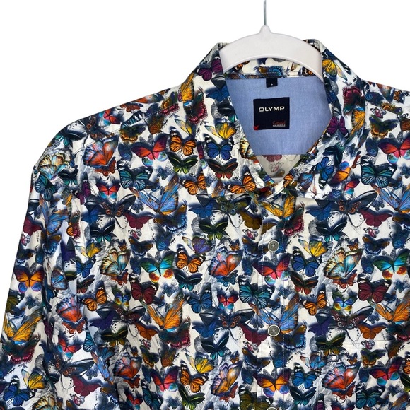 men's OLYMP colourful butterfly novelty print shirt large - Picture 3 of 9